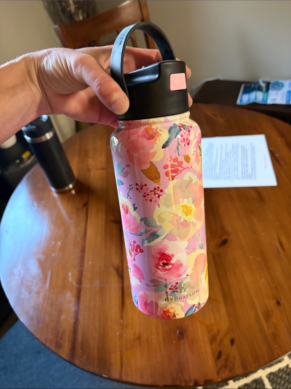 Black Stainless Water Bottle with Pink Accent Lid